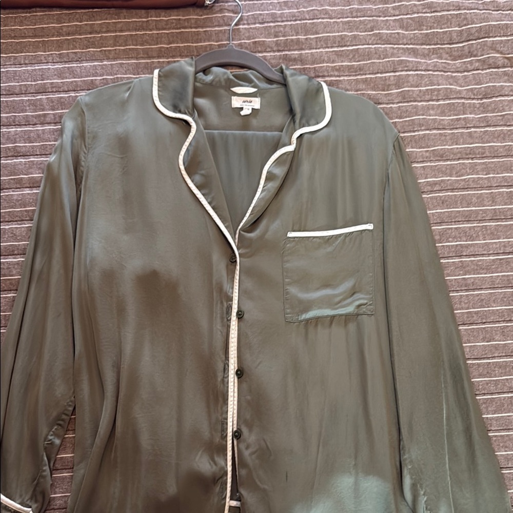 Olive Green Satin Pajama Top